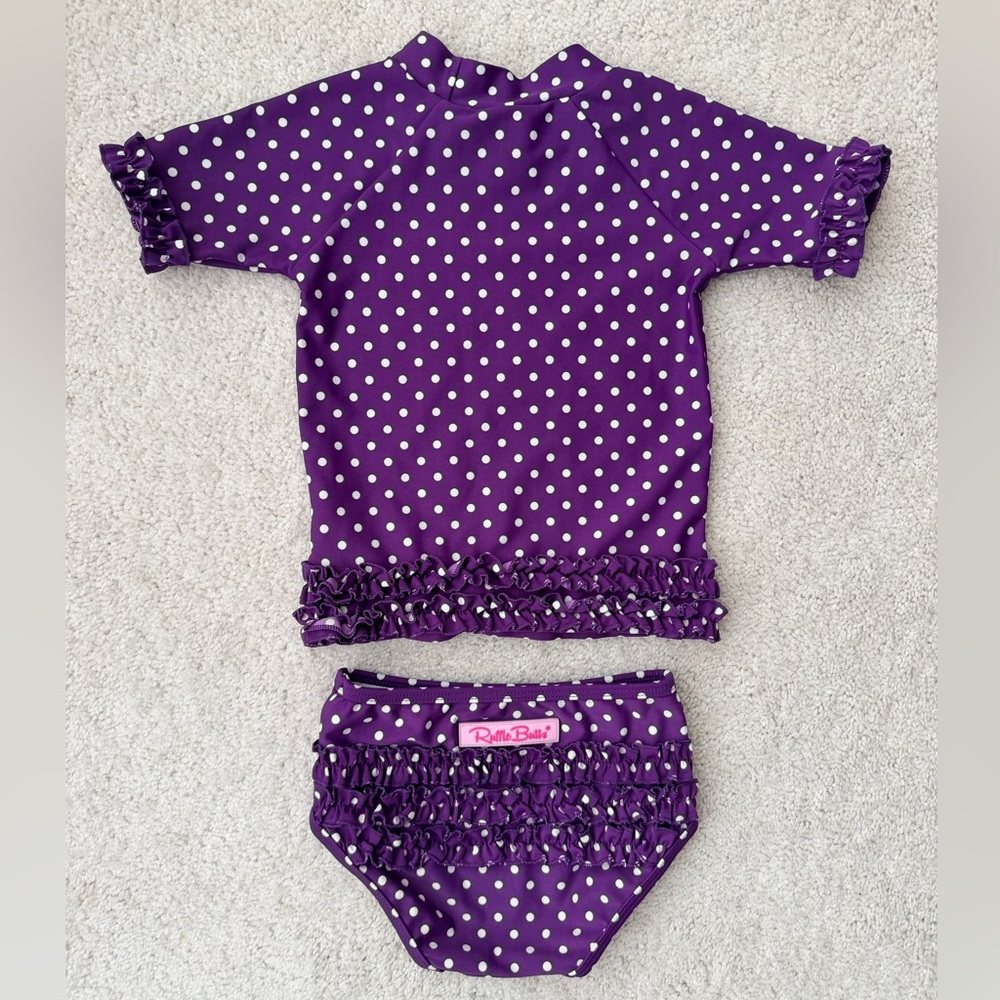 Ruffle Butts Purple Polka Dot Rashguard Set - Picture 7 of 12